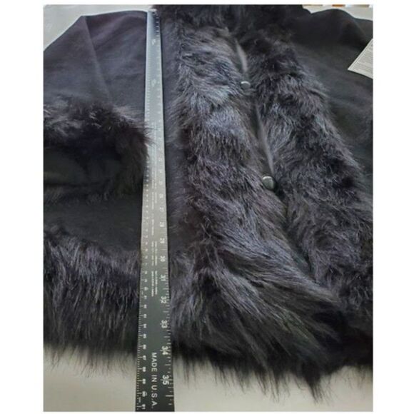 NWT Jessica London BLK Faux Fur Trim Wool Blend Cape Coat Plus Sz 26/28 Classic - Picture 7 of 11